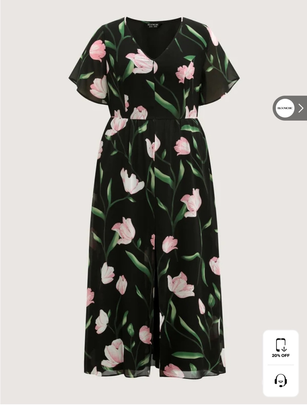 BloomChic Black Floral V-Neck Jumpsuit with Pink Tulips